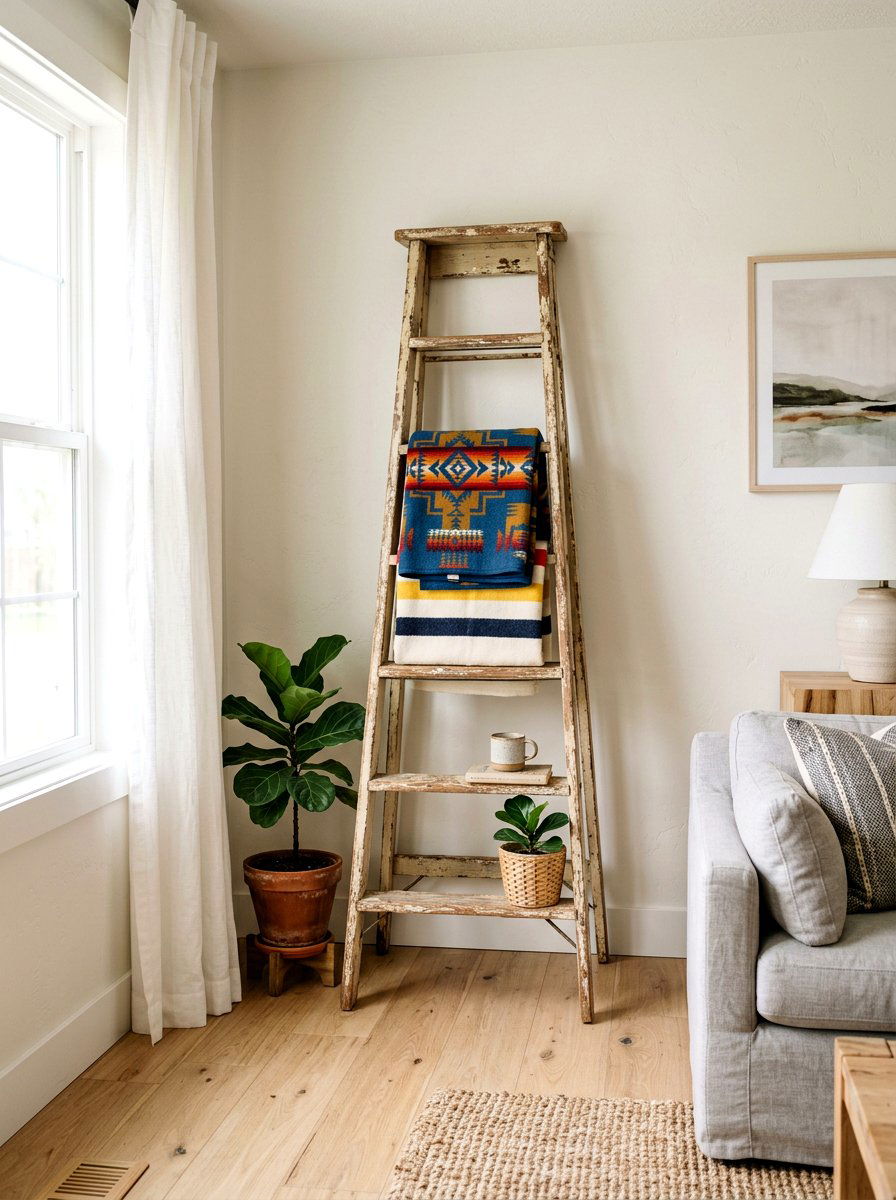 Distressed Wooden Ladder - 25 Spring Distressed Furniture Ideas