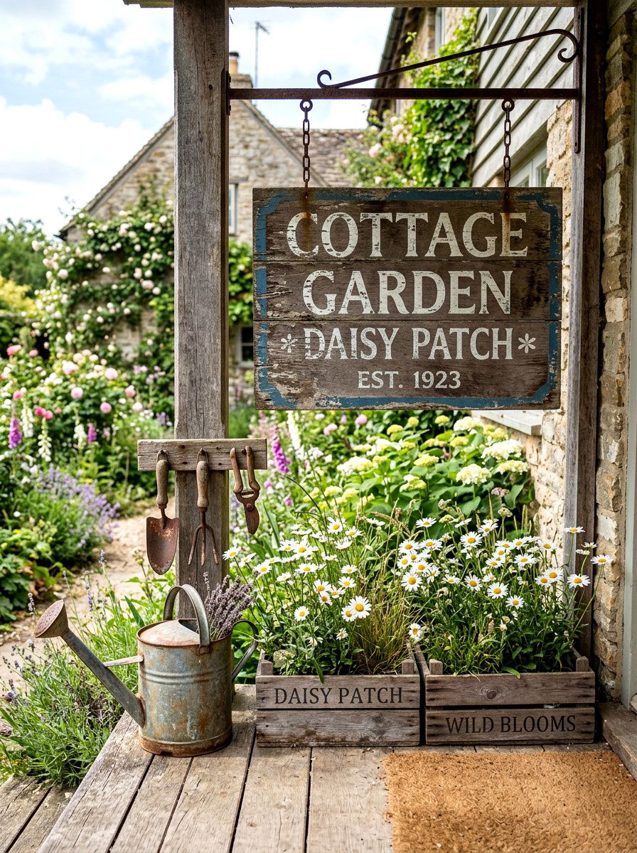 Distressed garden sign - 25 Spring Porch Sign Ideas