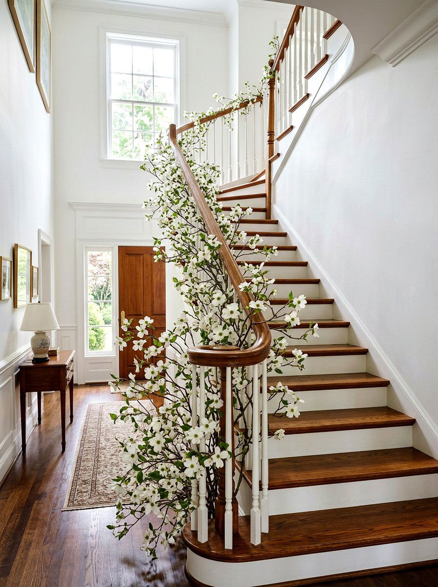 Dogwood Branch Decor - 25 Spring Banister Garland Ideas