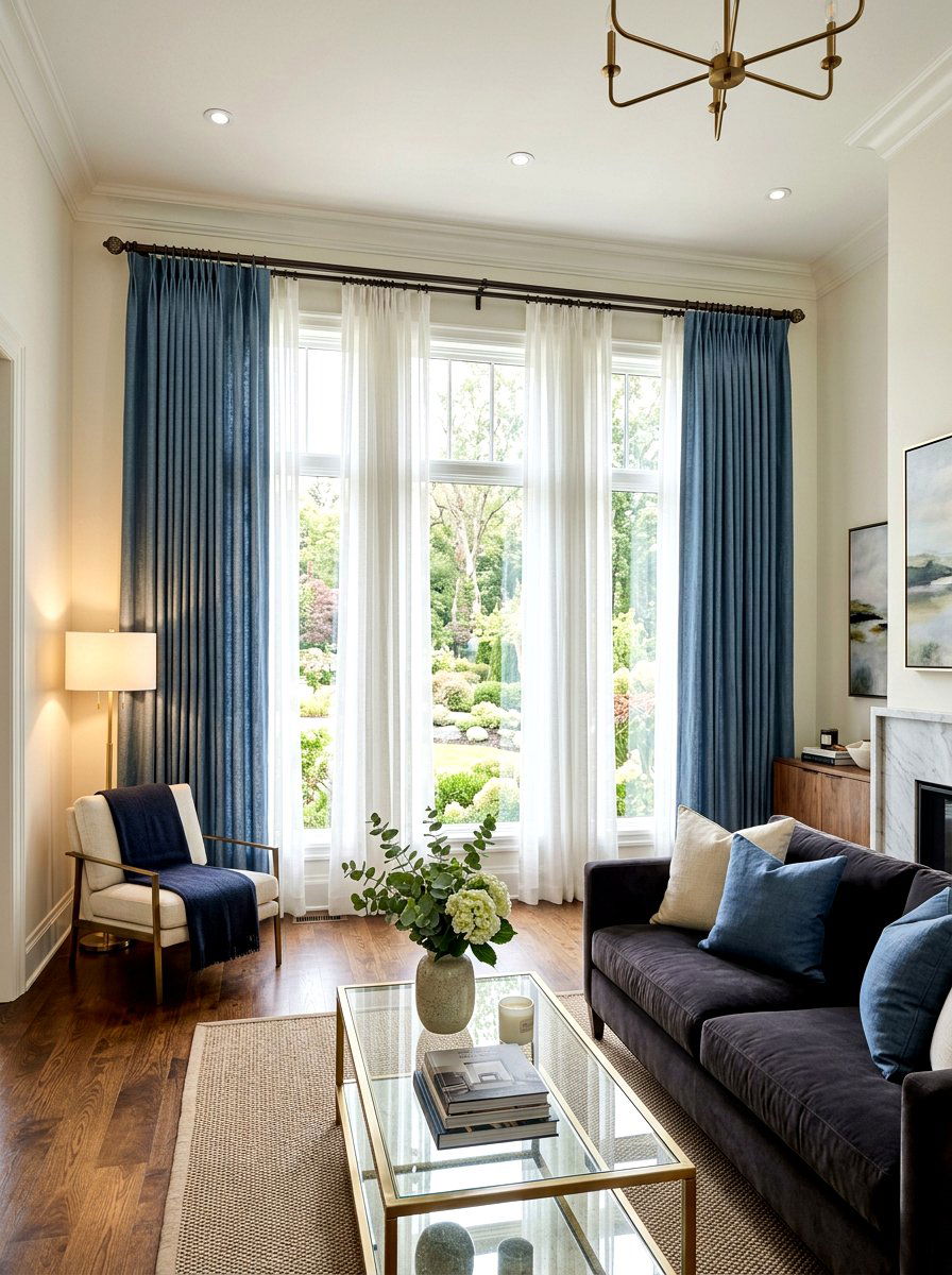 Double Rod Curtains - 25 Spring Living Room Curtain Ideas