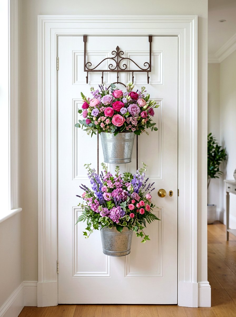 Double bucket door hanging - 25 Spring Flower Bucket Door Ideas