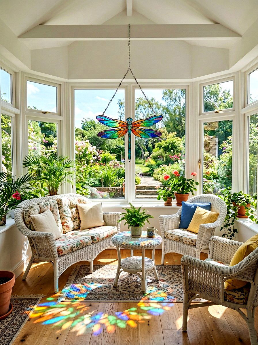 Dragonfly glass suncatcher - 25 Spring Dragonfly Decor Ideas