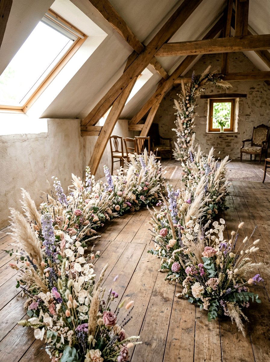 Dried Floral Meadow - 25 Spring Wedding Aisle Decor Ideas