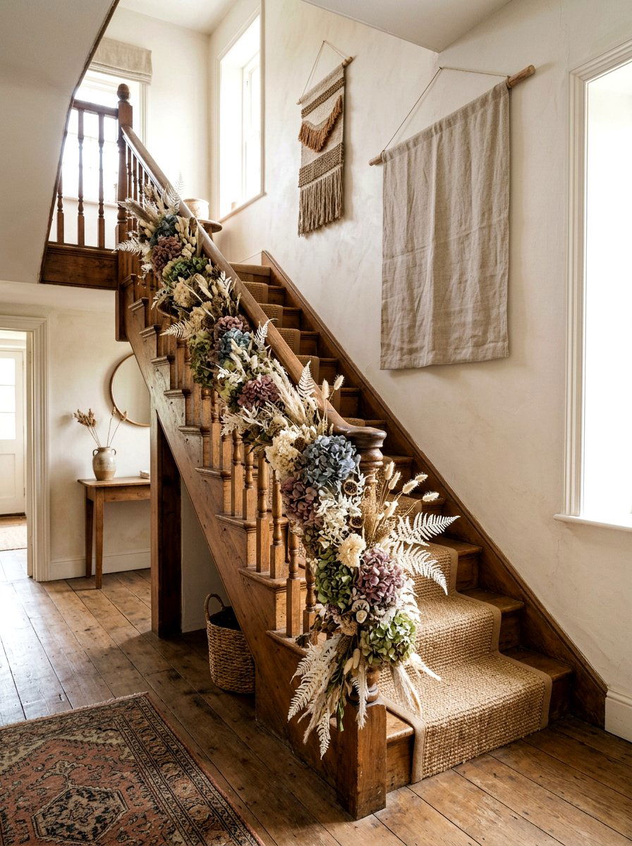 Dried Floral Spring Decor - 25 Spring Banister Garland Ideas
