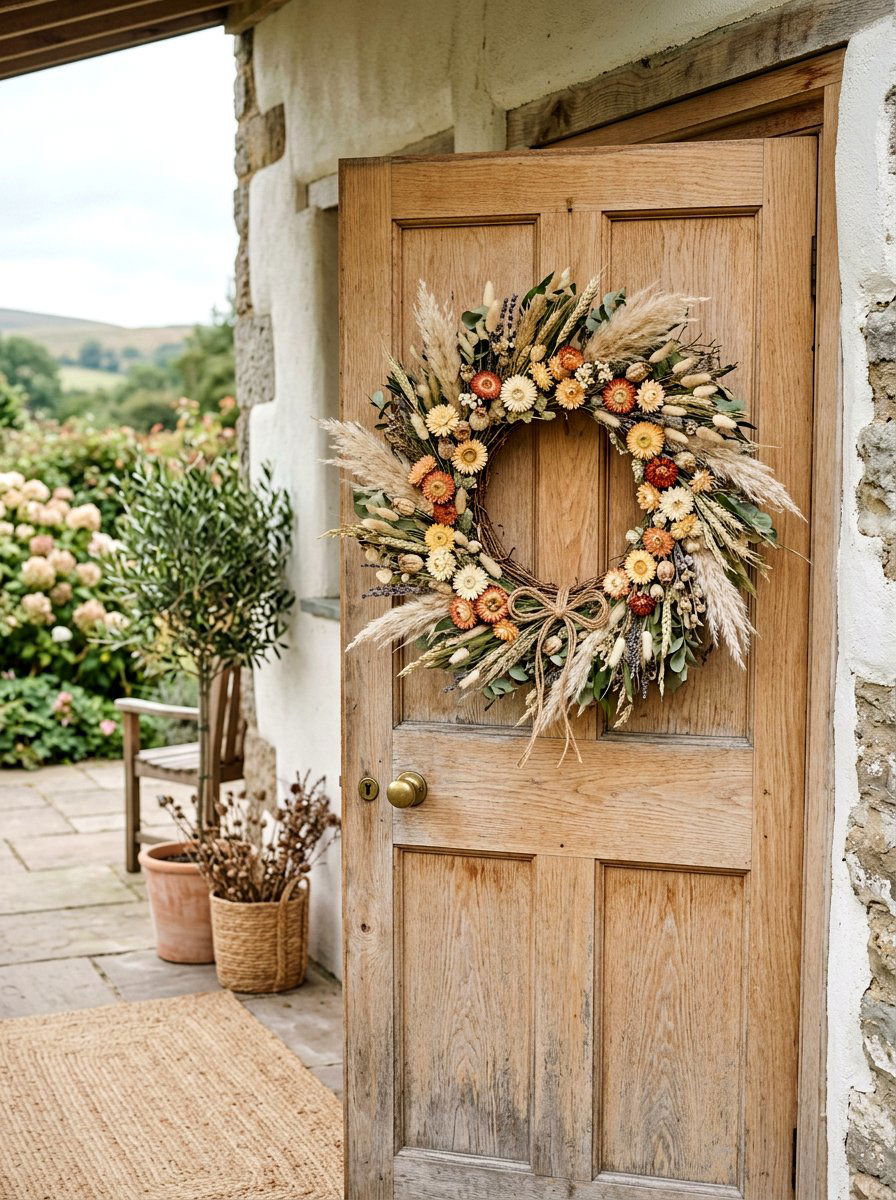 Dried Floral Wreath - 25 Spring Wreath Ideas for Front Door