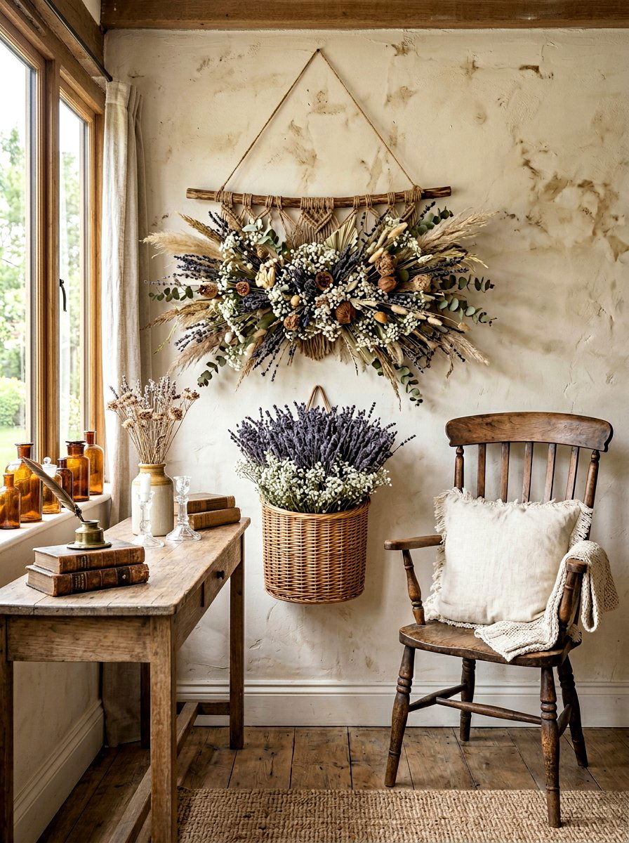 Dried Flower Bouquet - 25 Spring Hallway Wall Decor Ideas