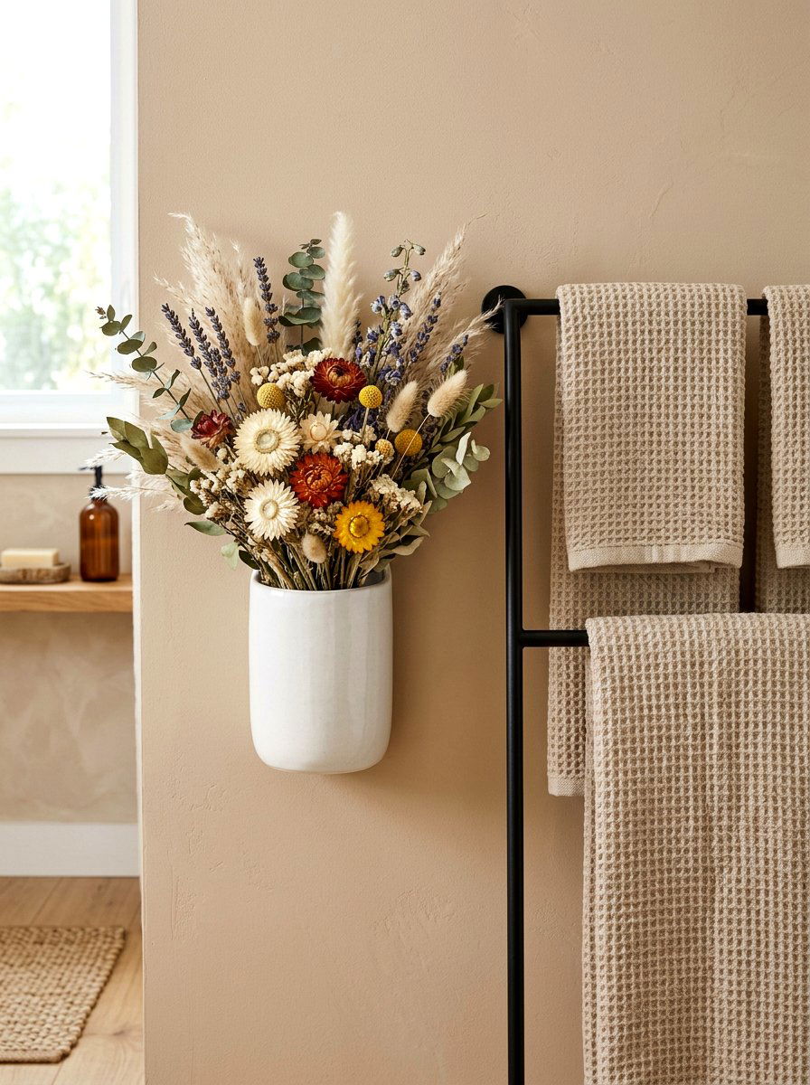 Dried Flower Bouquet Bathroom - 25 Spring Towel Rack Decor Ideas