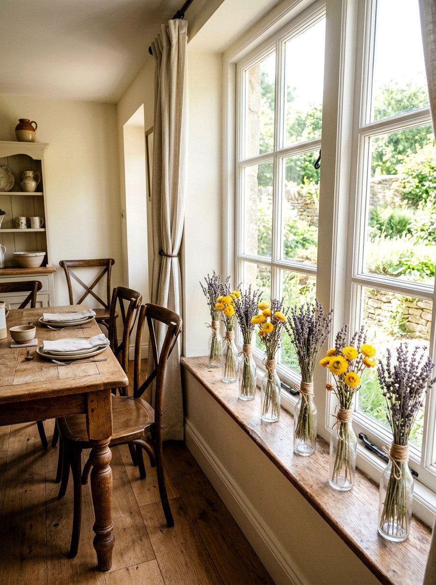 Dried Flower Bouquet Window - 25 Spring Window Frame Decor Ideas