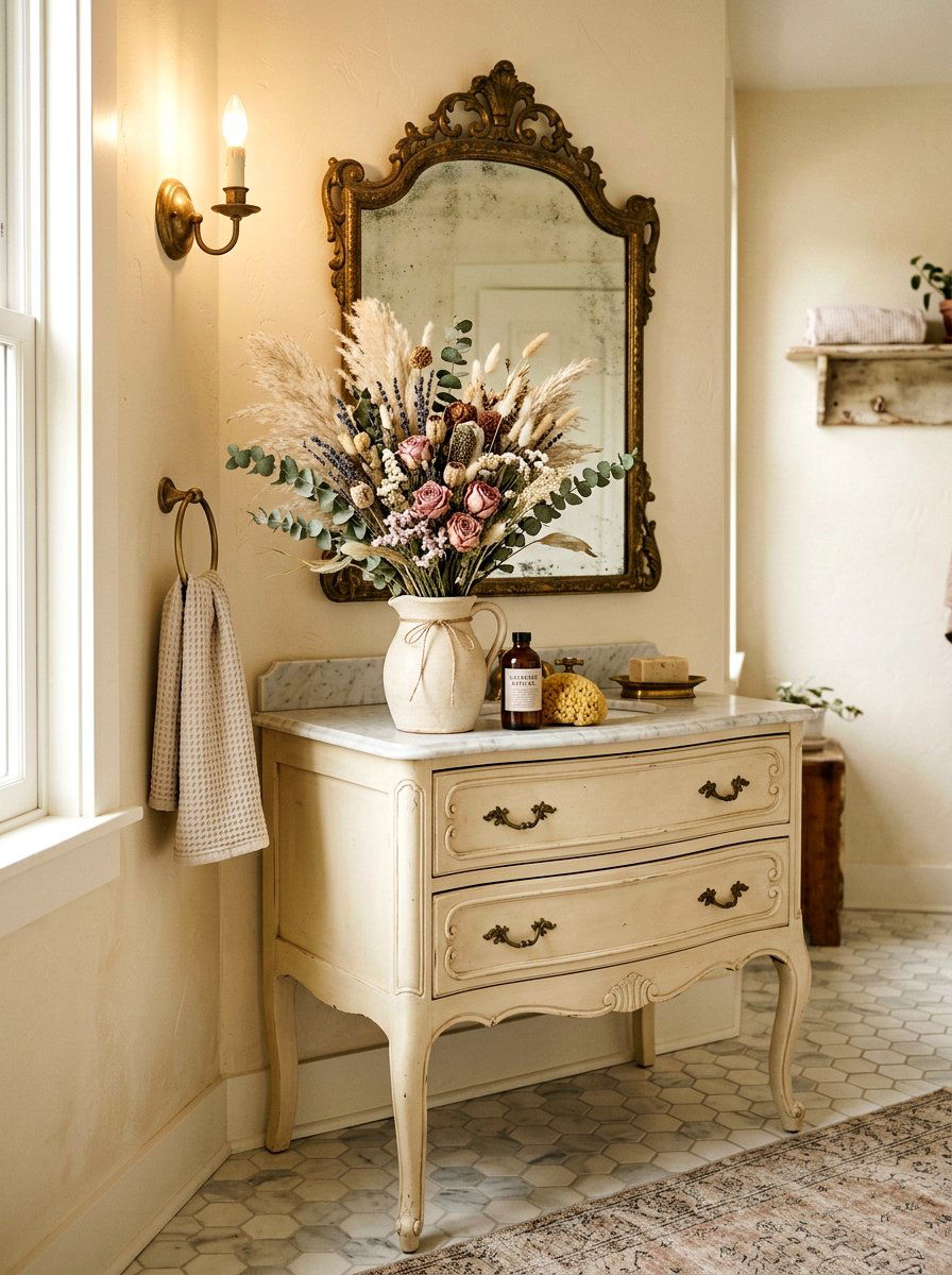 Dried Flower Bouquet - 25 Spring Bathroom Counter Decor Ideas