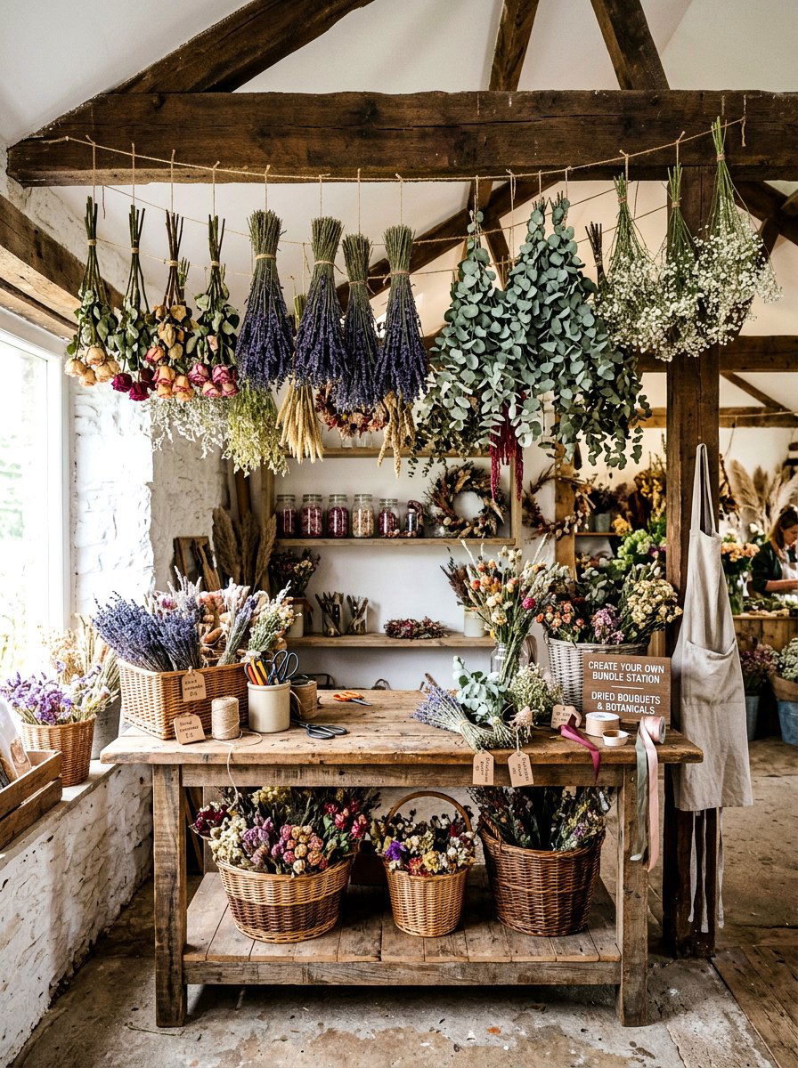 Dried Flower Bundle Station - 25 Spring Flower Market Ideas