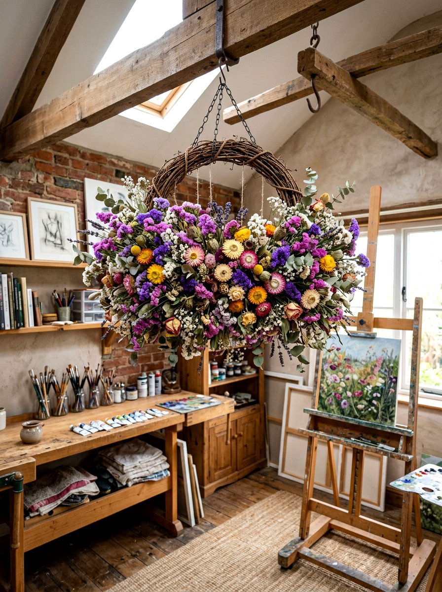 Dried Flower Chandelier - 25 Spring Chandelier Wreath Ideas