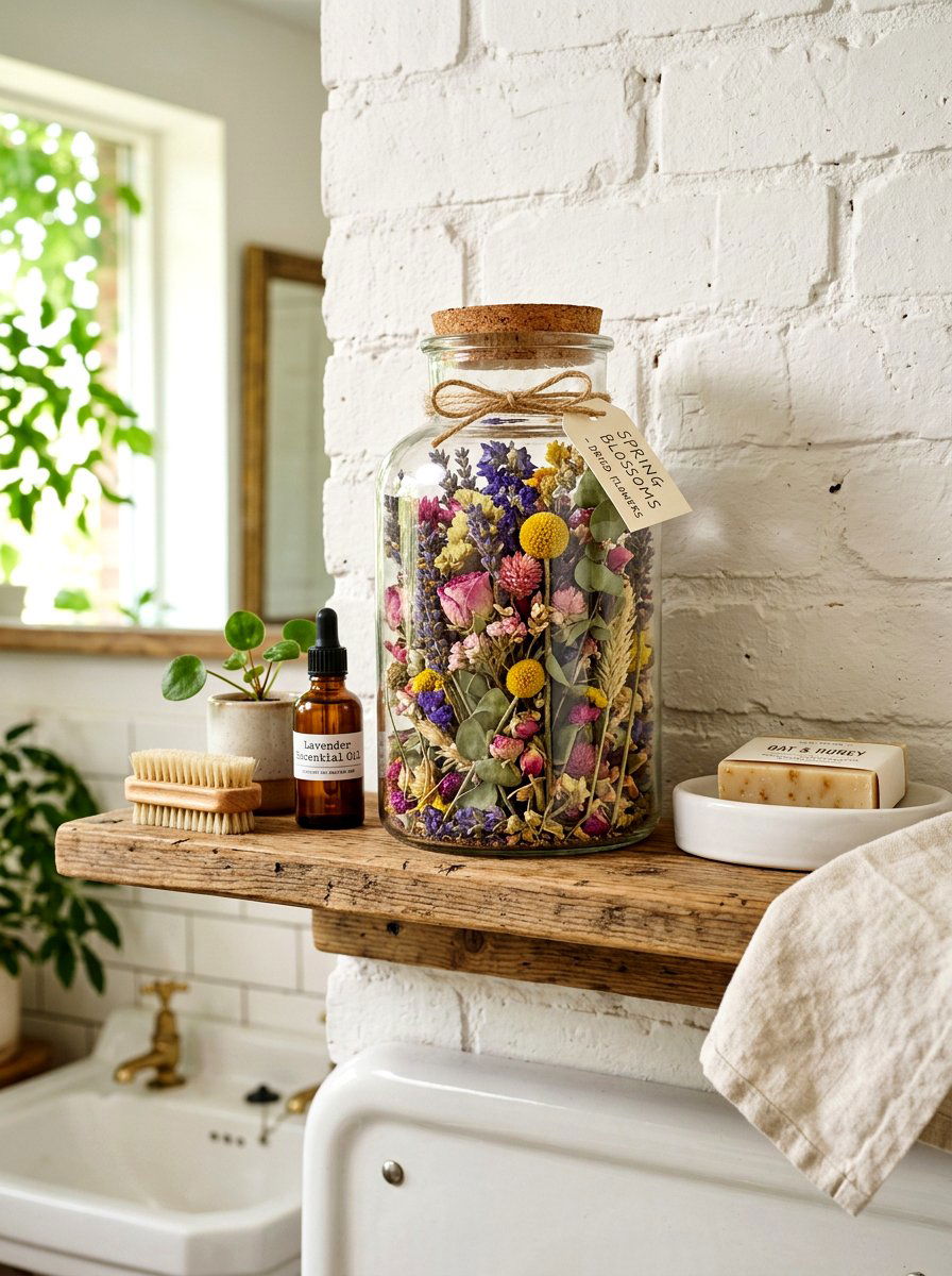 Dried Flower Glass Jar - 25 Spring Bathroom Jar Ideas