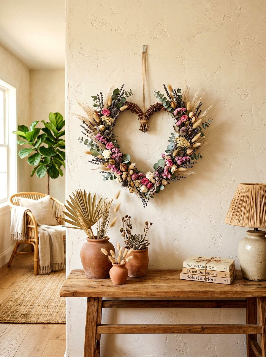 Dried Flower Heart Wreath - 25 Spring Heart Wreath Ideas