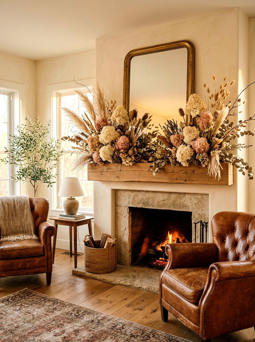 Dried Flower Spring Mantel - 25 Spring Mantel Floral Ideas