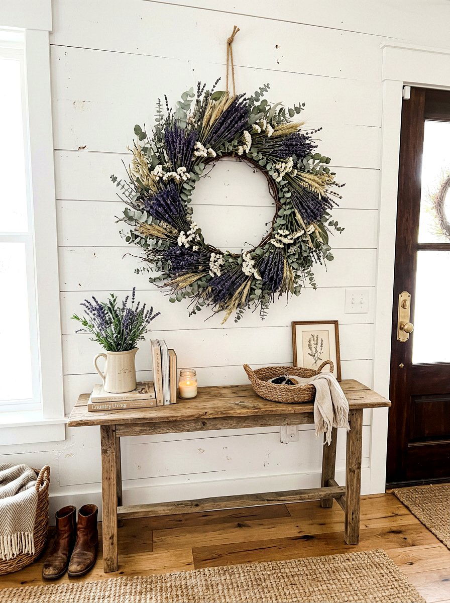 Dried Flower Wreath - 25 Spring Living Room Wall Decor Ideas