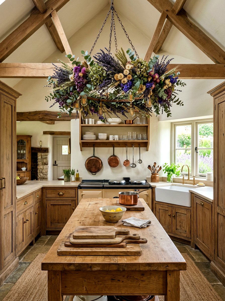 Dried Flower Wreath Chandelier - 25 Spring Flower Chandelier Ideas