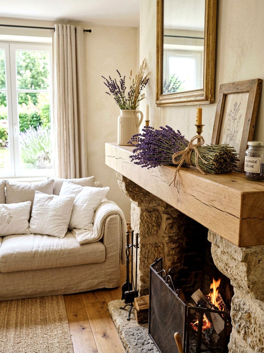 Dried Lavender Bundle Decor - 25 Spring Fireplace Decor Ideas