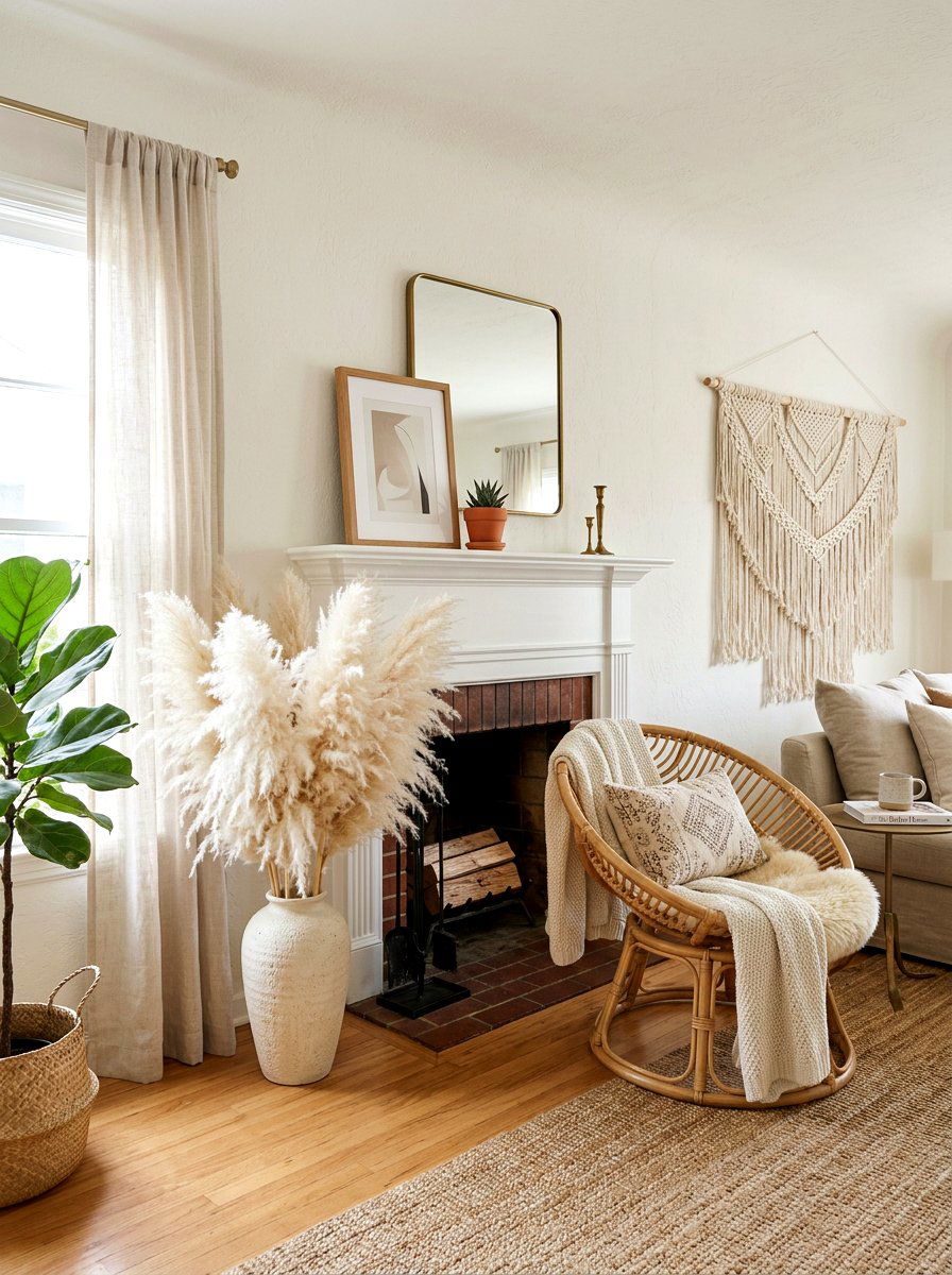 Dried Pampas Grass Arrangement - 25 Spring Modern Mantel Ideas