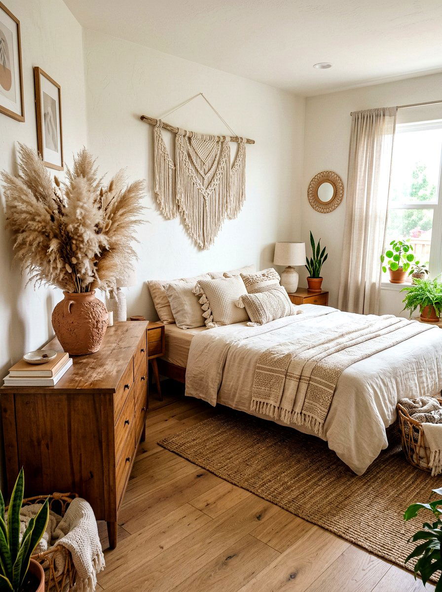 Dried Pampas Grass In Boho Vase - 25 Spring Bedroom Vase Ideas
