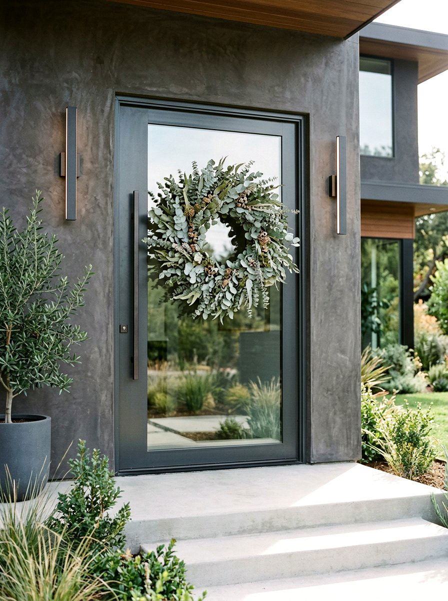 Dried eucalyptus door arrangement - 25 Spring Door Swag Ideas