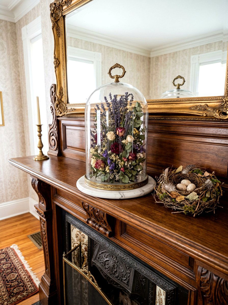 Dried flower arrangement victorian cloche - 25 Spring Victorian Decor Ideas