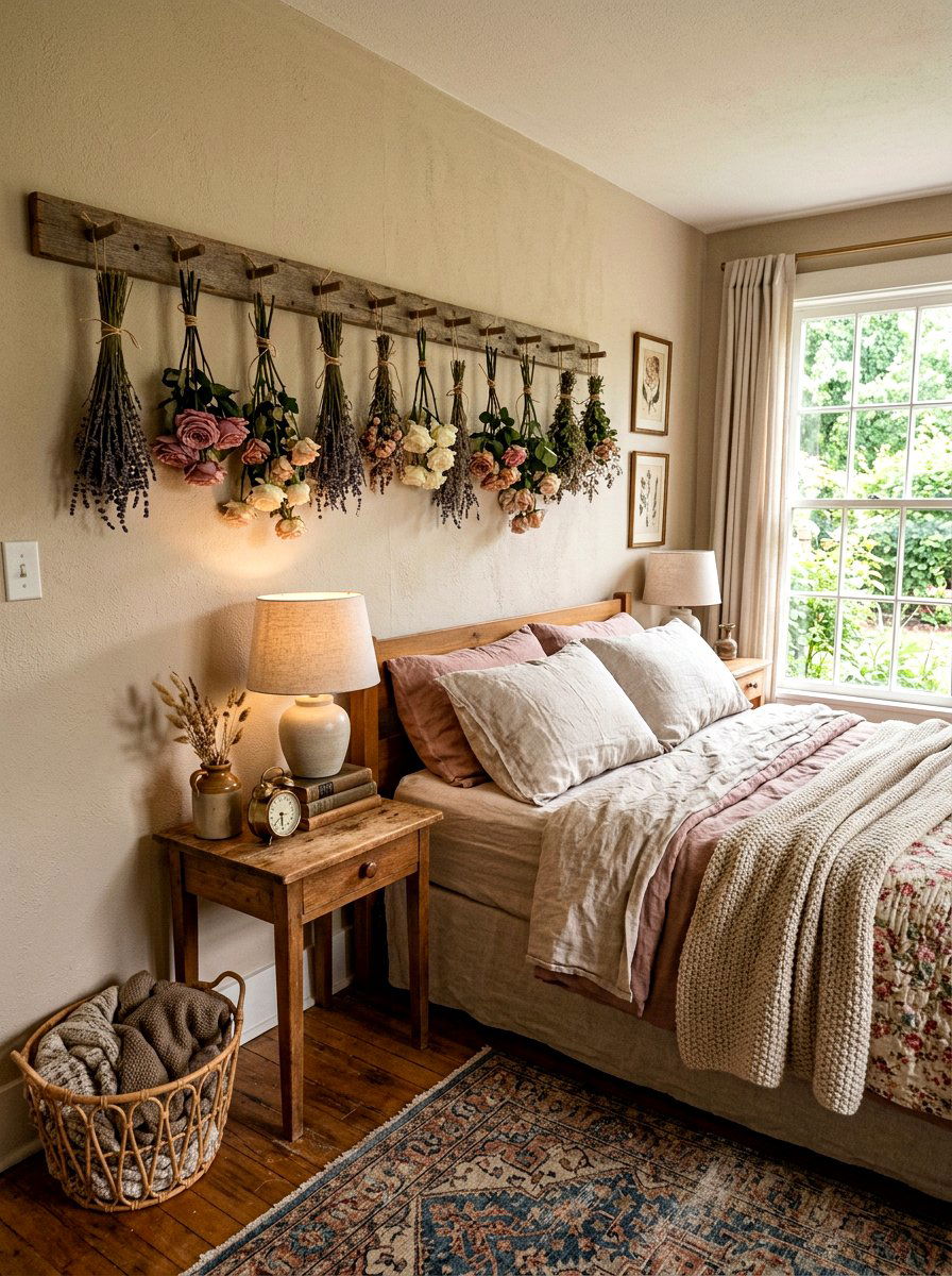 Dried flower bunch hanging - 25 Spring Free Decor Ideas