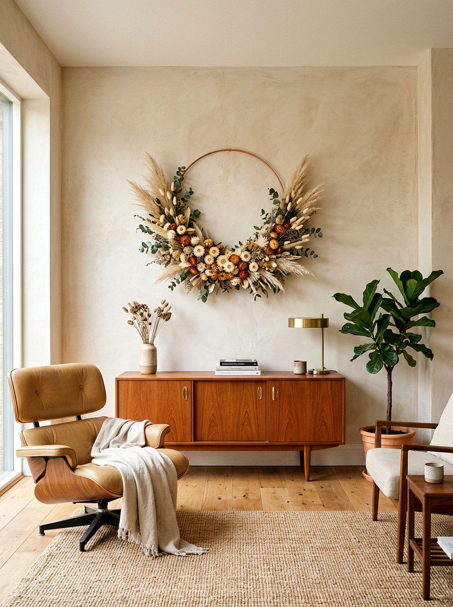 Dried flower hoop wreath - 25 Spring Half Wreath Ideas