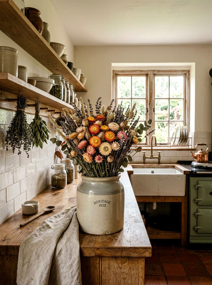 Dried flower kitchen - 25 Spring Kitchen Counter Decor Ideas