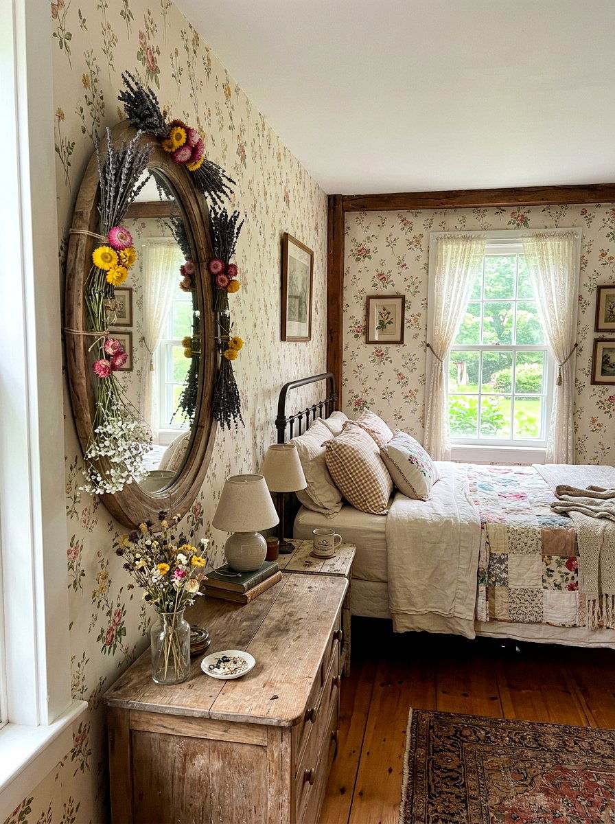 Dried flower mirror - 25 Spring Mirror Decor Ideas