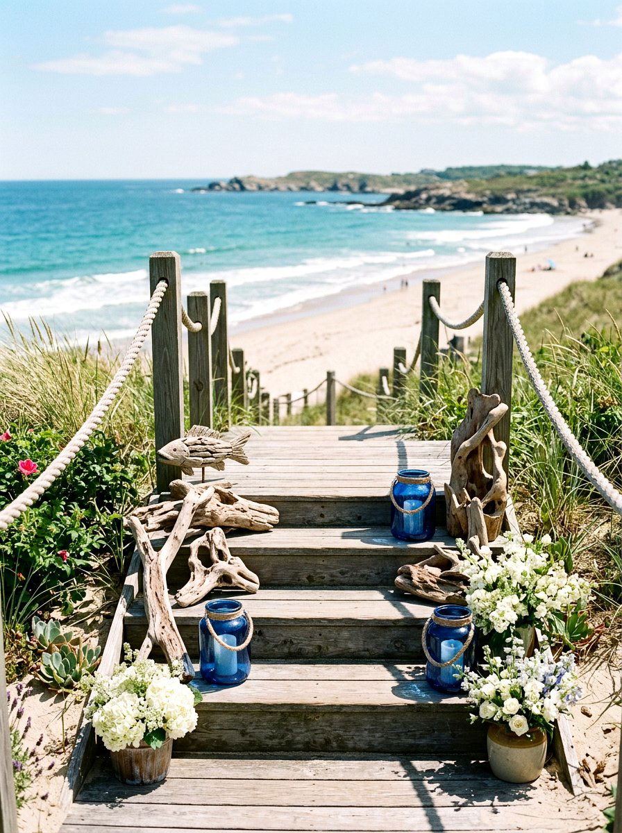Driftwood Decor For Coastal Stairs - 25 Spring Outdoor Staircase Decor Ideas