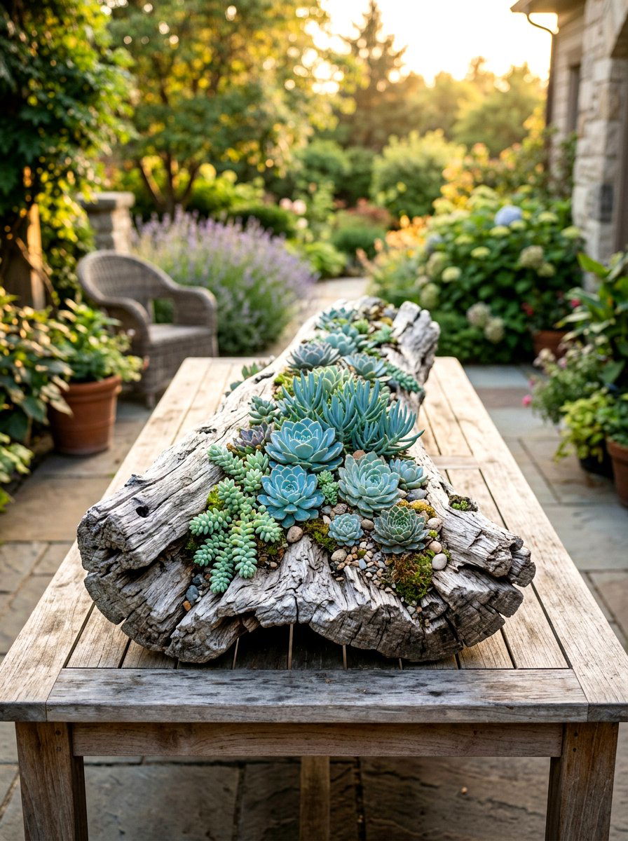 Driftwood Succulent Centerpiece - 25 Spring Succulent Centerpiece Ideas