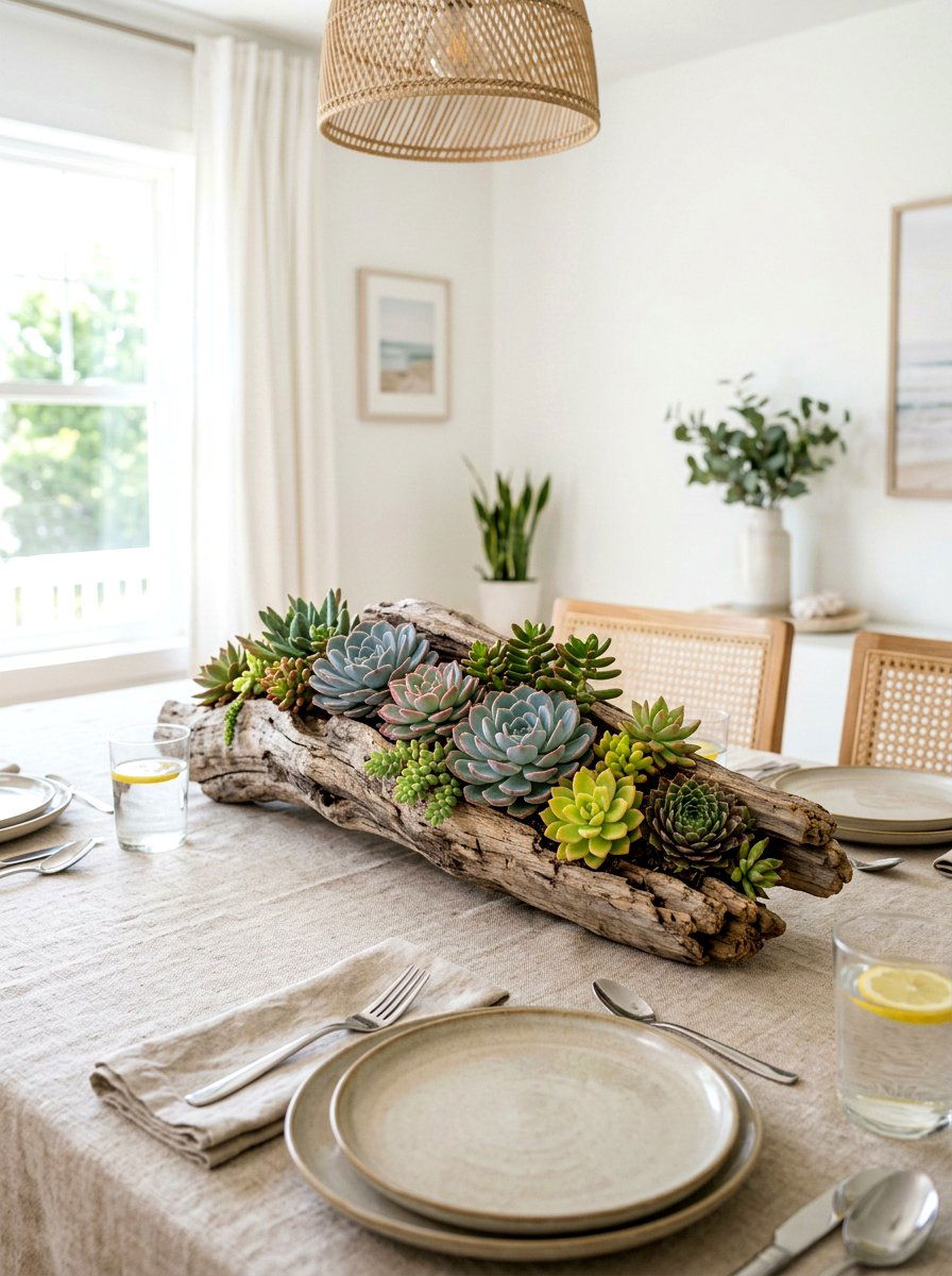 Driftwood Succulent Centerpiece - 25 Spring Succulent Planter Ideas