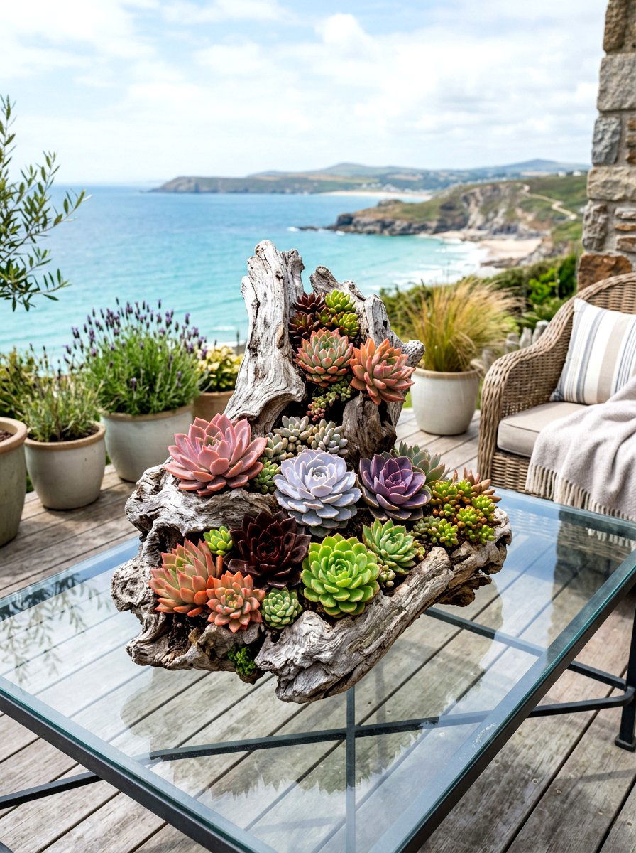 Driftwood Succulent Display - 25 Spring DIY Planter Ideas