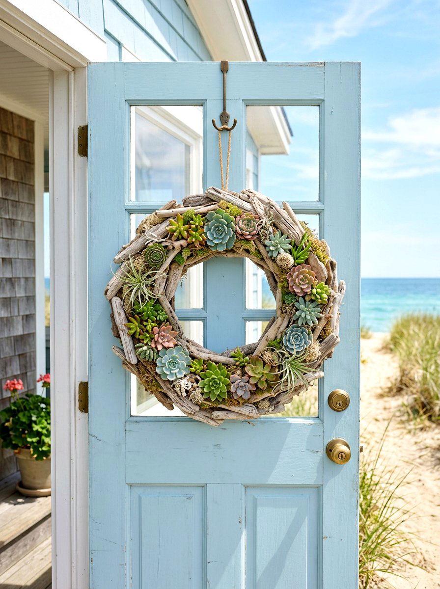 Driftwood Succulent Wreath - 25 Spring Succulent Wreath Ideas