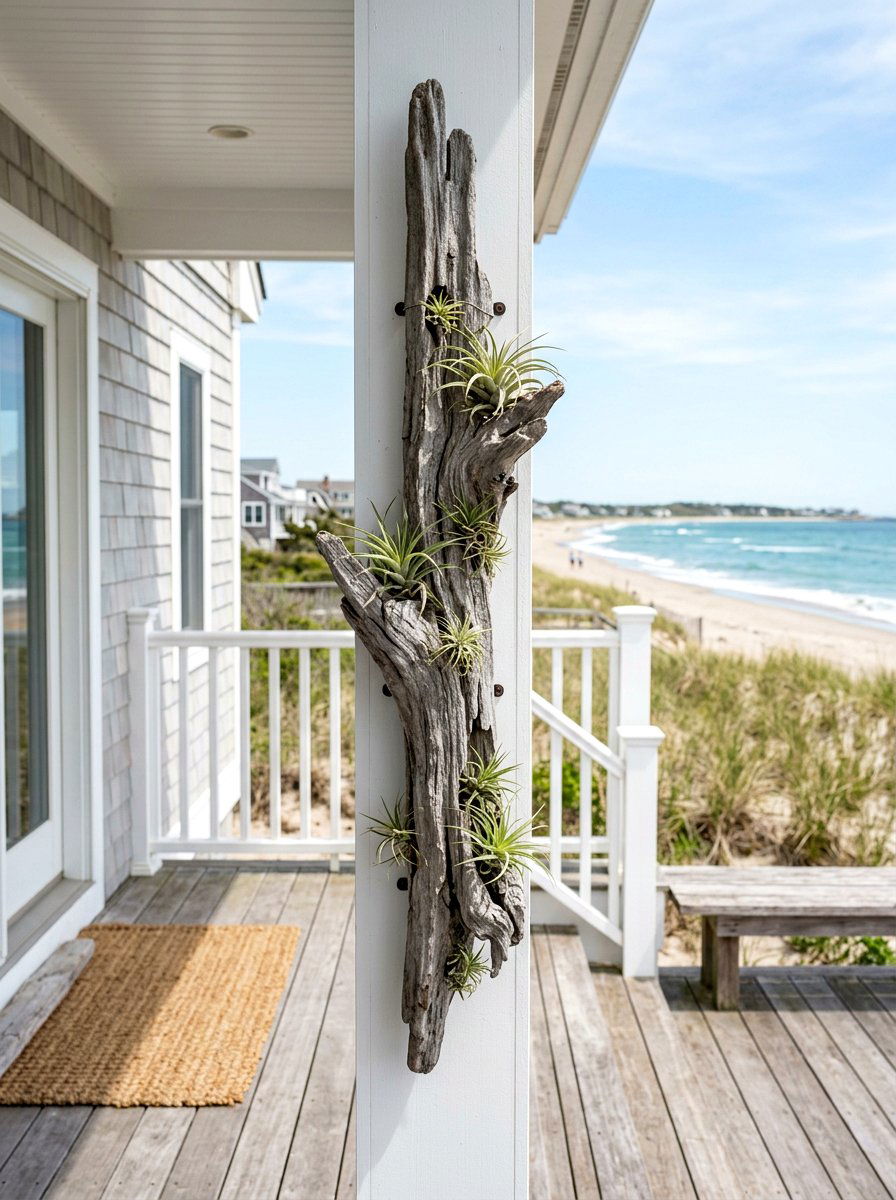 Driftwood Vertical Decor Porch Post - 25 Spring Porch Post Decor Ideas