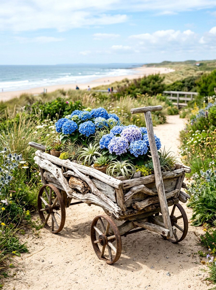 Driftwood garden wagon - 25 Spring Garden Wagon Decor Ideas