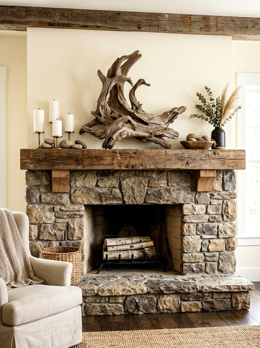 Driftwood mantel decor - 25 Spring Lake House Decor Ideas