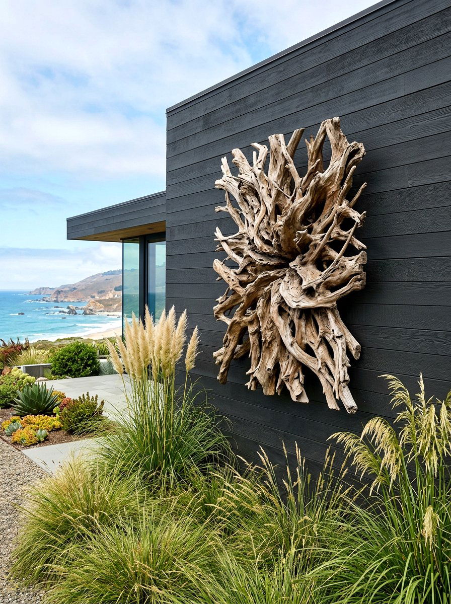 Driftwood wall sculpture - 25 Spring Garden Wall Decor Ideas