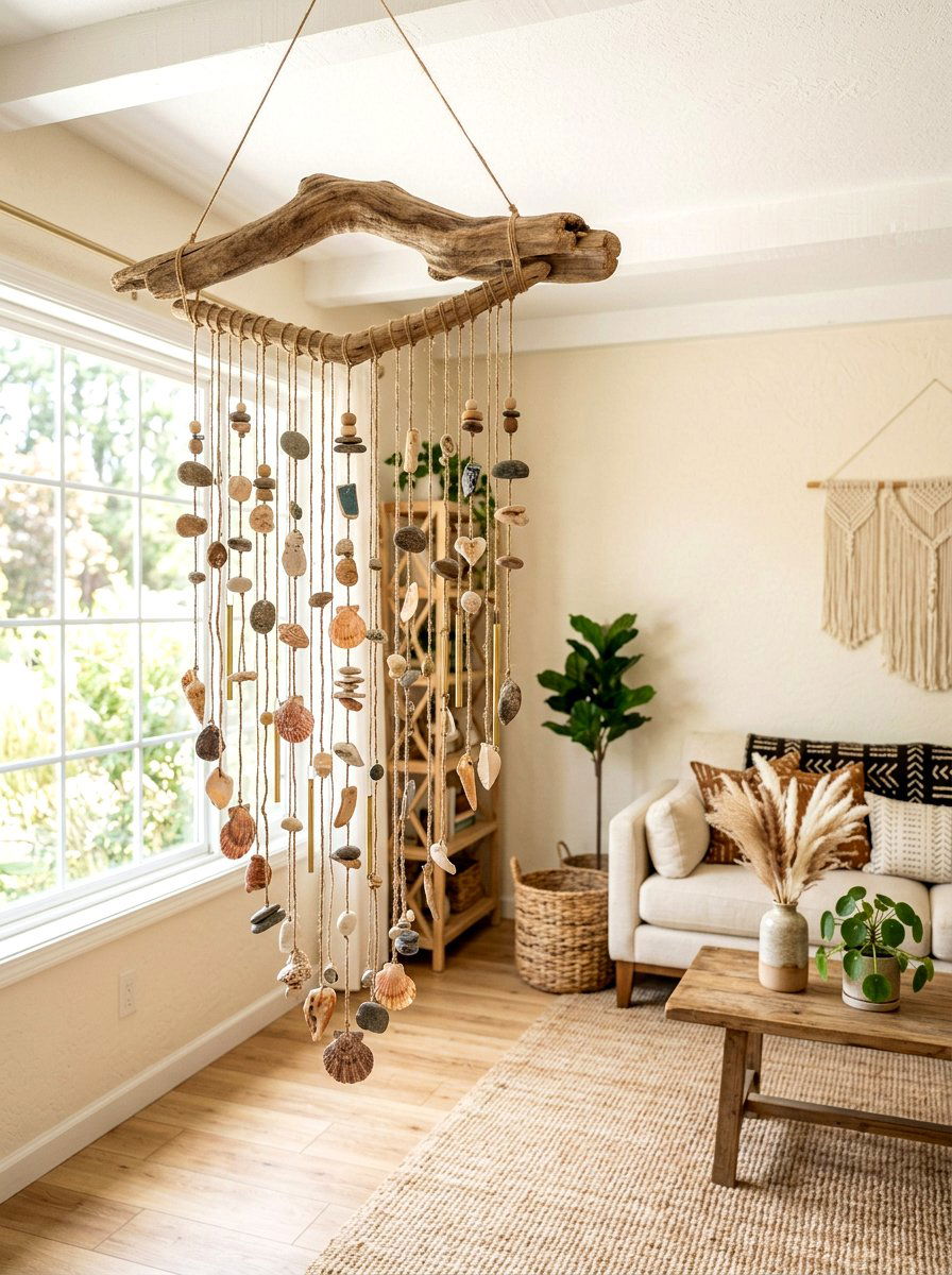 Driftwood wind chime - 25 Spring DIY Wind Chime Ideas