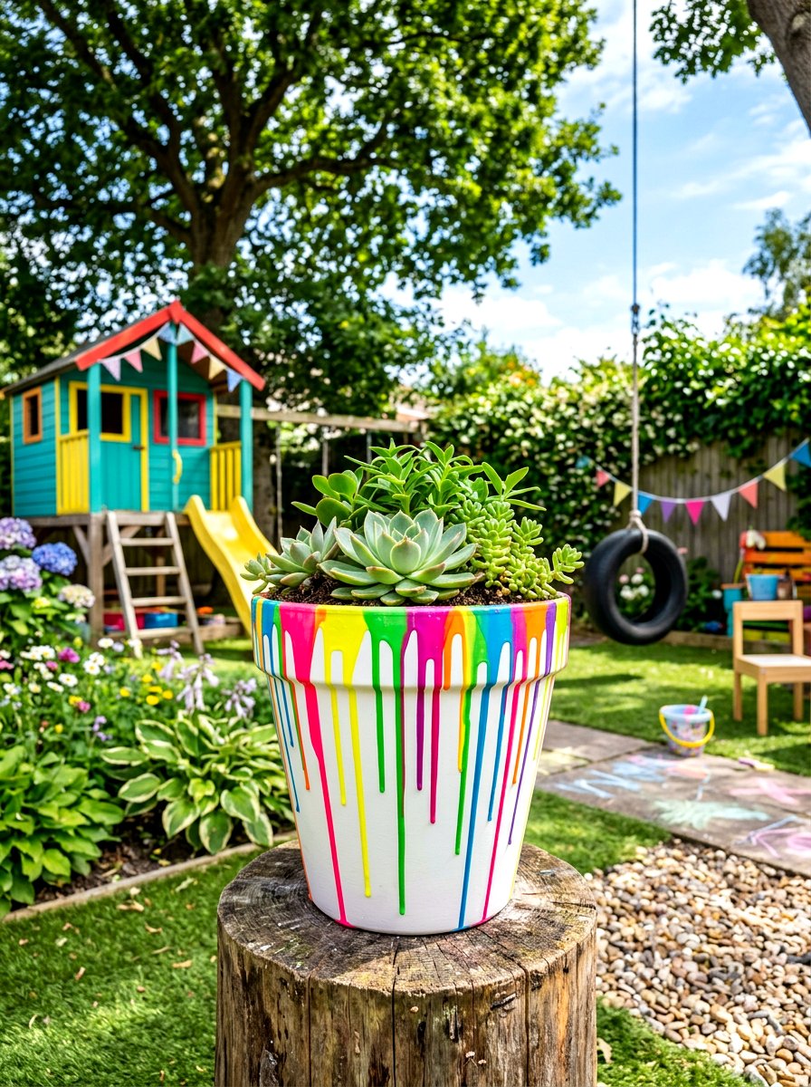 Drip Paint Pot - 25 Spring Planter Painting Ideas