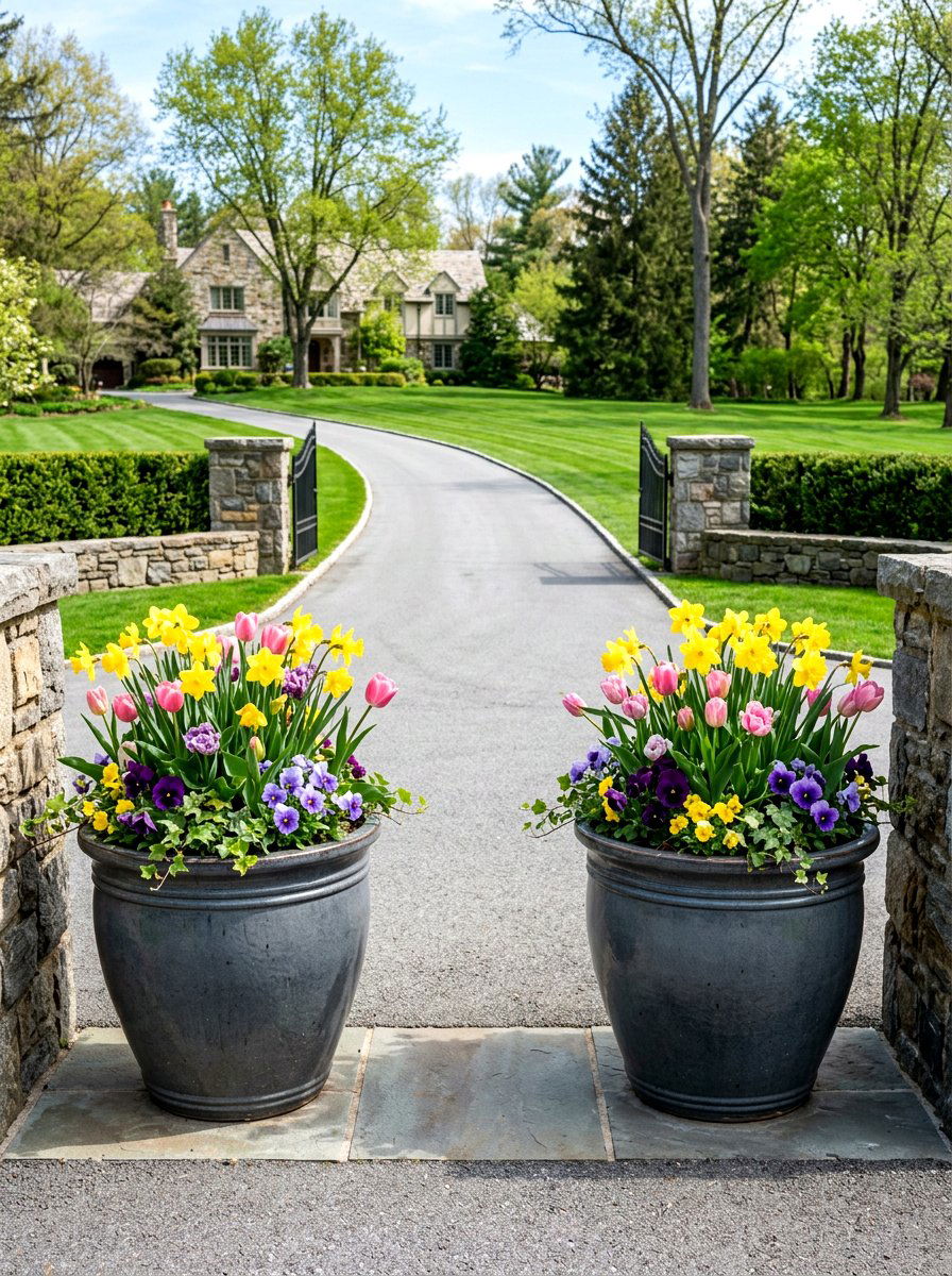 Driveway Entrance Flower Pot - 25 Spring Driveway Decor Ideas