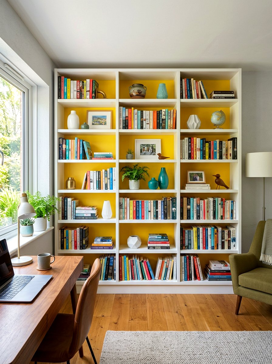 Dual color bookshelf - 25 Spring Color Block Decor Ideas