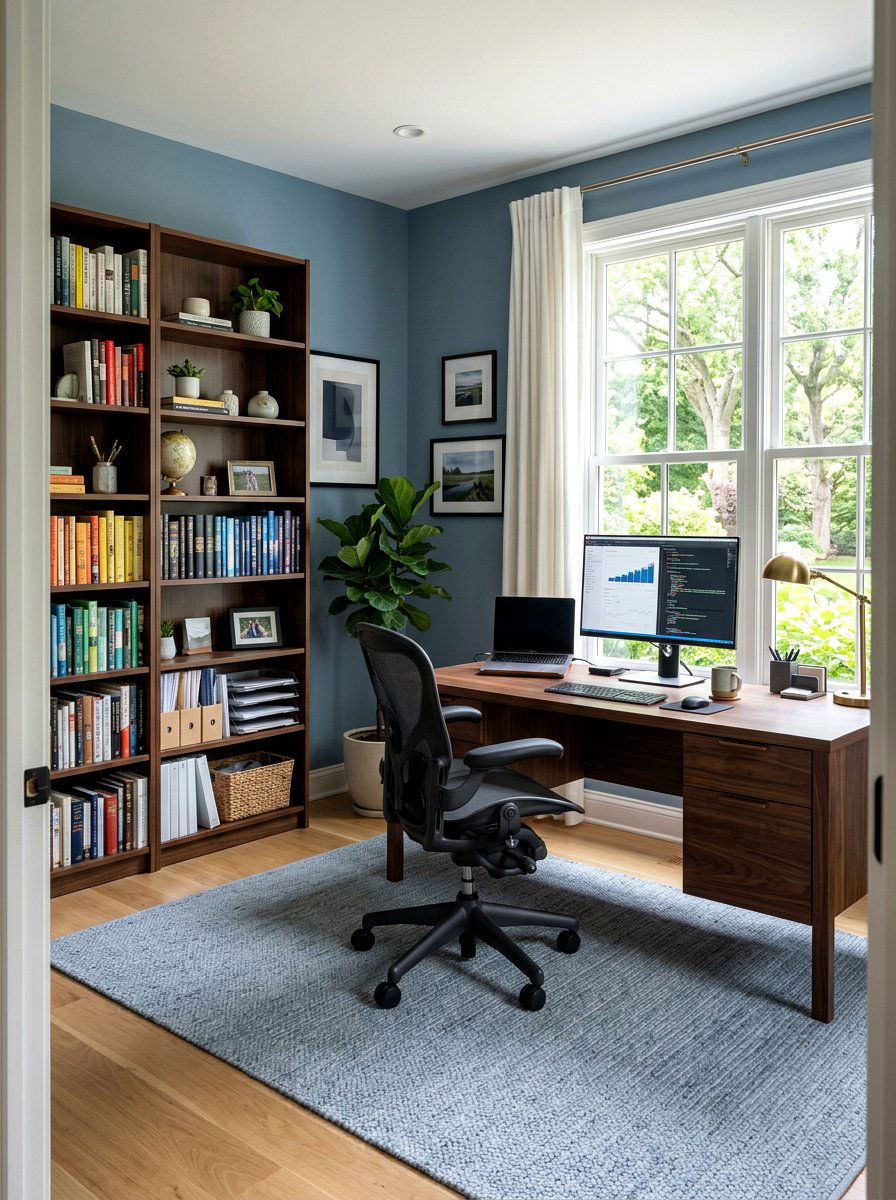 Dusty Blue Home Office - 25 Spring Soft Blue Decor Ideas