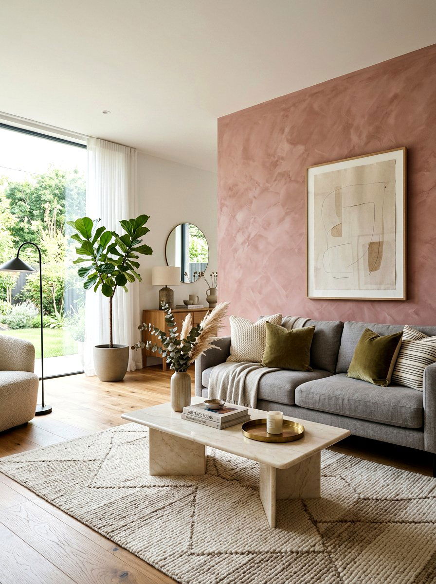 Dusty Rose Limewash Wall - 25 Spring Accent Wall Ideas