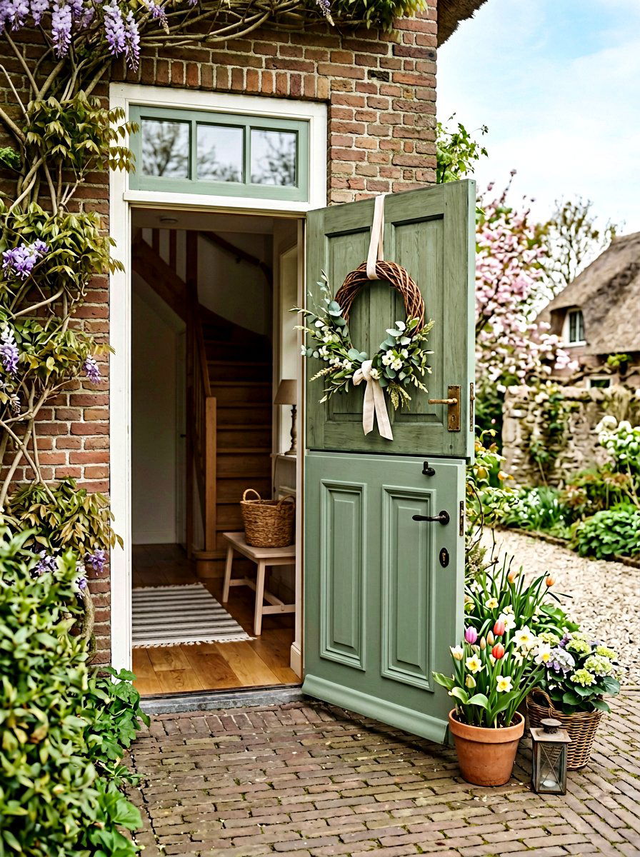Dutch Door With Wreath - 25 Spring Cottage Door Ideas