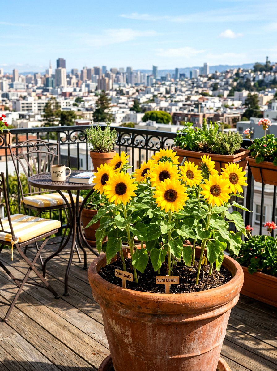 Dwarf Sunflower Pot - 25 Spring Annual Flower Ideas