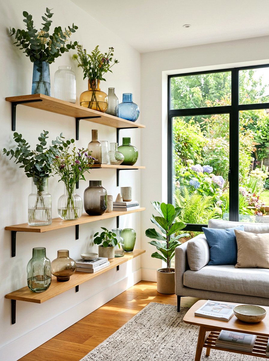 Earthy Ceramic Kitchen Shelf Arrangement - 25 Spring Open Kitchen Shelf Ideas