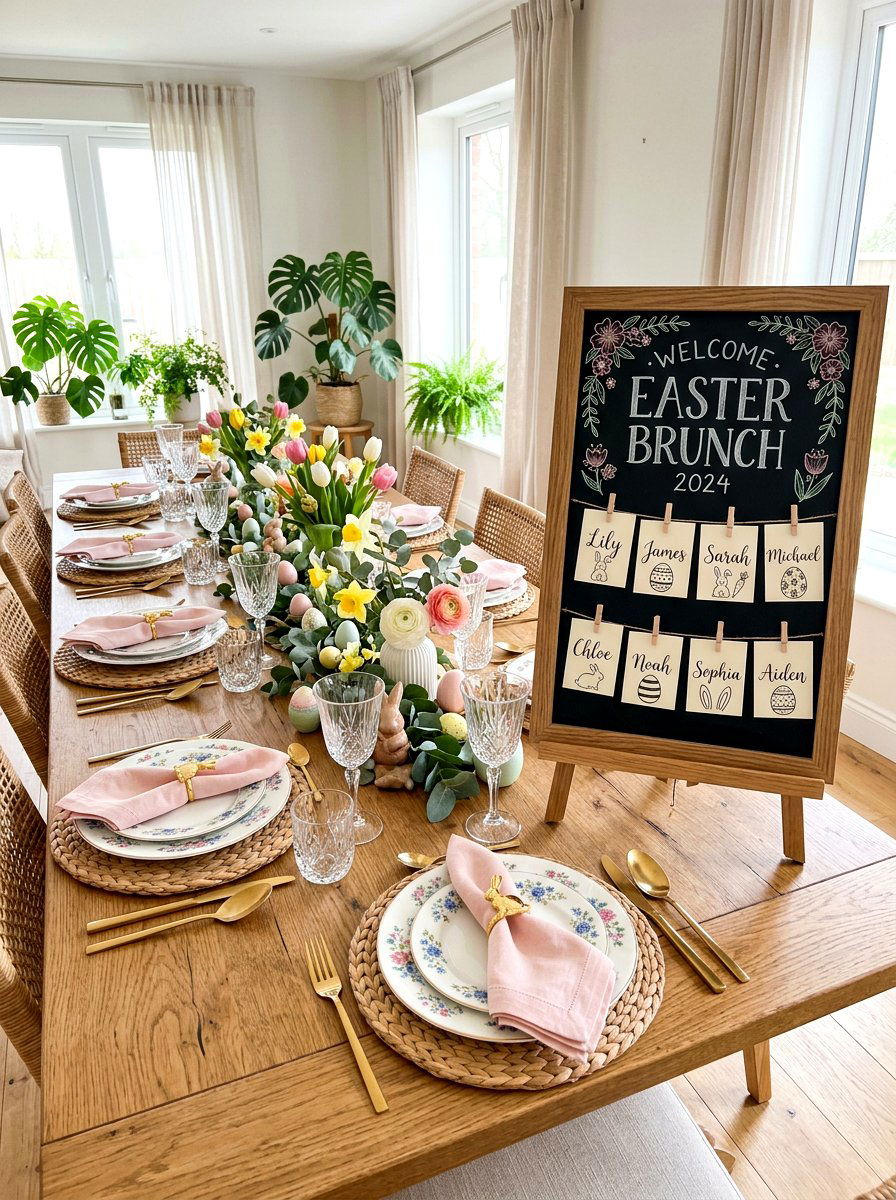 Easter Brunch Table Setting - 25 Spring Chalkboard Sign Ideas