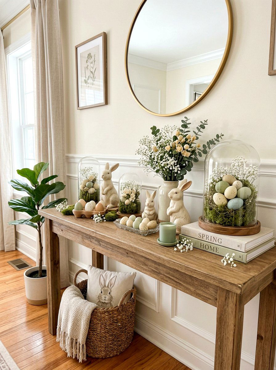 Easter Bunny Console Table - 25 Spring Sofa Table Decor Ideas
