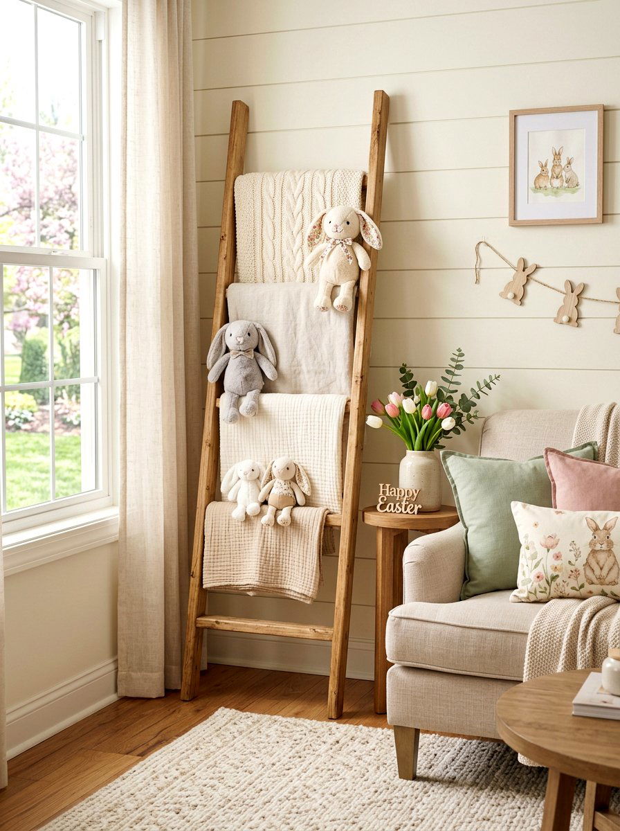 Easter Bunny Decor - 25 Spring Blanket Ladder Decor Ideas